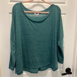 Old Navy Women's Long Sleeve Heathered Teal Off the Shoulder Top FLOWY